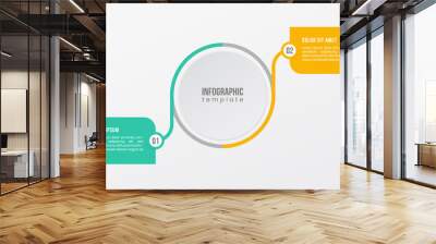 2 point step option business infographic template presentation timeline circle shape line element, with green and yellow. vector Wall mural