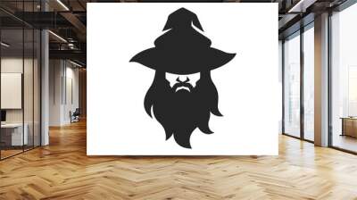 wizard-warlock-man-face-wearing-hat-with-mustache-beard-mascot-logo-man Wall mural