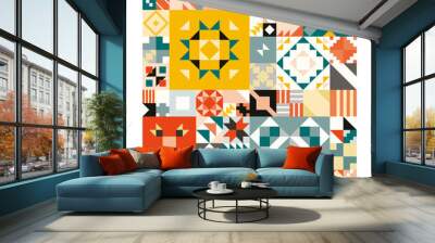 Abstract background with mosaic collection of colorful geometric patterns, illustration vector  Wall mural