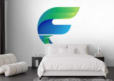 Abstract letter F logo template, 3d colorful style Wall mural