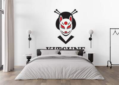 beauty woman mask kitsune logo design vector design Wall mural