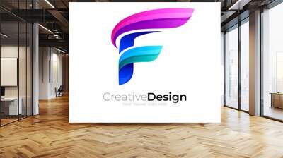 F logo template, letter F logo design vector, 3d style Wall mural