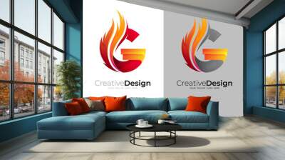 g logo and fire design vector, letter g icon Wall mural