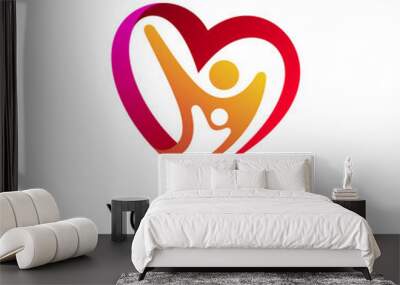 Heart logo and people design, Charity and support vector concept, love and happy life vector illustration. Wall mural