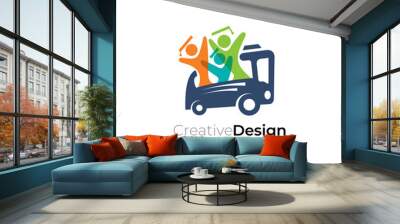 icon of a school bus full of students, transportation equipment logo Wall mural