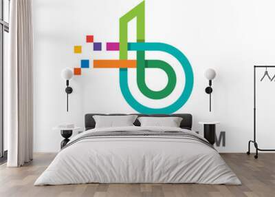 Letter b logo design template, technology, digital, pixel icon with line logo Wall mural