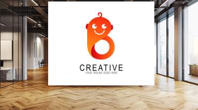 Letter b logo with baby icon template, Childcare design illustration, Cartoon logos Wall mural