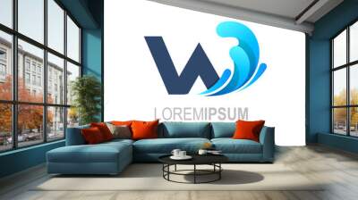 Letter w logo with wave design template, water drop logo Wall mural