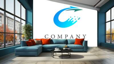 logo letter c, C logo with fast waves +  arrow speed symbol Wall mural