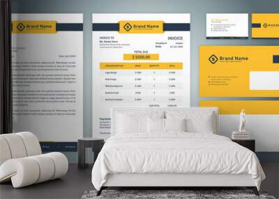 Yellow design corporate identity, including letterhead, invoice, business card and envelope Wall mural