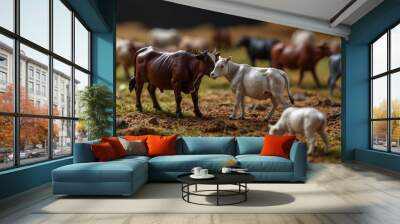 Mini toy landscape diorama of a cow and goat farm 2 Wall mural