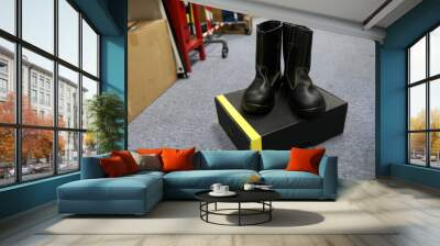 Photo of black leather safety boots with box Wall mural