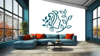 Salon logo with nature, leaf logo and beautiful design, tree icons Wall mural