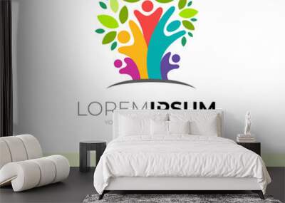 Simple tree logo with family design colorful, colorful style Wall mural