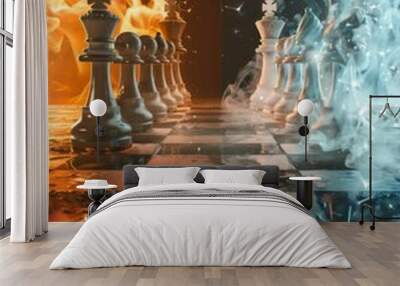 The game of chess is divided between fire and ice zones Wall mural