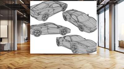 Vector illustration sketch detailed design drawing of exclusive European model sports racing car for the Crazy Rich collection Wall mural