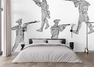 Vector sketch illustration design of soldiers in royal era uniforms fighting with rifles  Wall mural