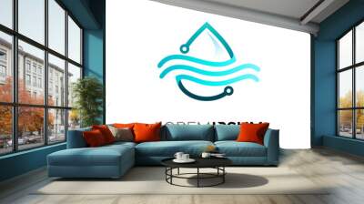 Water drop logo with line design template, Nature icons and wave Wall mural