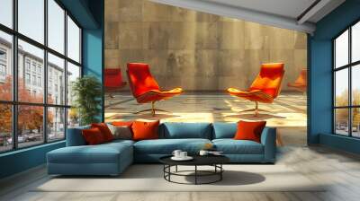 Contemporary Room Interior, Modern Furniture with Stylish Armchair and Elegant Decor Wall mural