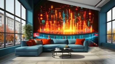 Futuristic Technology Design, Network Abstract Digital, Blue Future Space, City Night Communication, Science Speed Virtual, Urban Light Building, Construction Data Wall mural