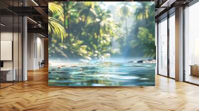 Lush Tropical Forest with a Scenic Waterfall, Offering a Fresh and Serene Environment for Relaxation Wall mural