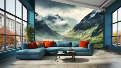 Whispers of Fog Rolling over Mountain Pass Wall mural