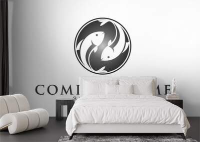 Double fish logo design Wall mural