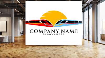 Two train with sunset vector logo Wall mural