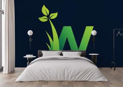 grass and leaf letter w logo, w letter leaf with grass Wall mural