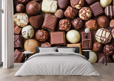 lot of variety chocolate pralines, belgian confectionery gourmet chocolate Wall mural