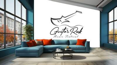 abstract guitar rock logo design illustration,music, simple, icon,vector template Wall mural