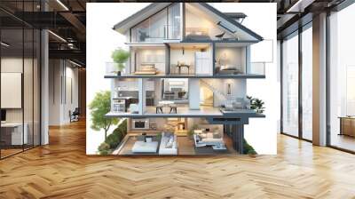 Modern home cross section, 3d rendering Wall mural