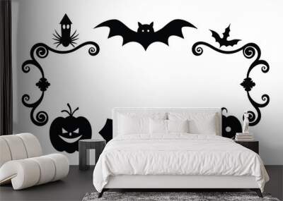 
Halloween Decorative frame Vector silhouette, adding a haunted house pumpkins bat pictures frames, Black and White rectangle creepy scary curly Elegant embellishment border elements decoration Wall mural