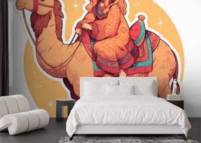 A cute girl riding a Camel Wall mural