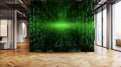 Abstract background matrix with a streaming flow of binary code in shades of green, classic 