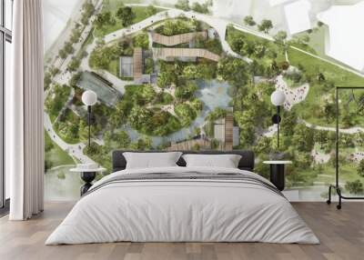 Aerial View of Park Design with Greenery and Paths Wall mural