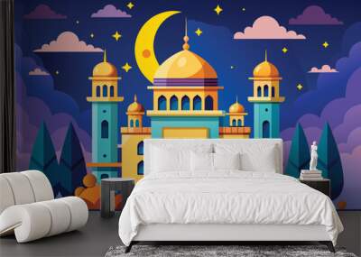 muslim mosque flat style vector illustration. background for ramadan kareem, eid mubarak greetings Wall mural