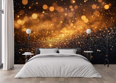 Abstract bokeh lights background with warm golden and soft black color. Wall mural