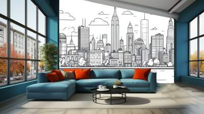 Hand-drawn illustration of a city skyline. Wall mural