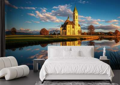 Majestic Cathedral with Stunning Landscape View Wall mural