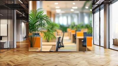 Modern office interior with plants and natural light. Wall mural