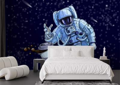 Astronaut trying to reach for cup of coffee Wall mural