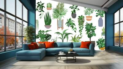 Big set of home plants in pots, scandi style Wall mural