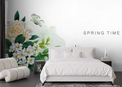 Lush white floral background, hand drawn vector Wall mural