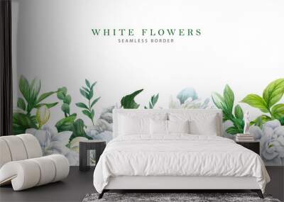 Lush white floral background, hand drawn vector Wall mural