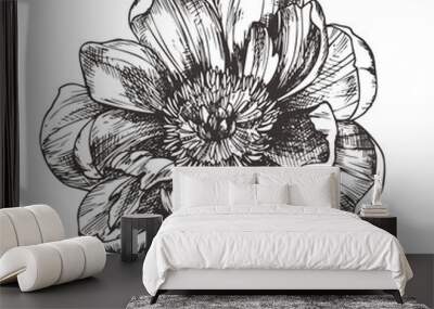 Vintage floral vector illustration, etching hand drawn clip art. Wall mural