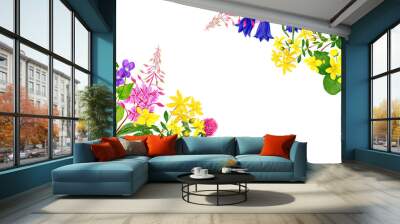 Watercolor field flowers, bright colors, corner frame Wall mural