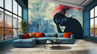 Anxiety and Depression Psychological illness, Mental Health Illustration Wall mural