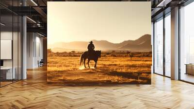 Cowboy on a Ranch in Texas During Golden Hour Wall mural