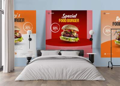 Burger social media feed post template social media instagram for food promotion simple banner frame Wall mural